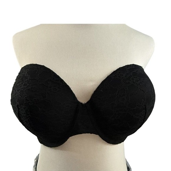 Victoria's Secret Other - Victoria's Secret Strapless Bra Womens 38DD Black Lace Padded Underwire